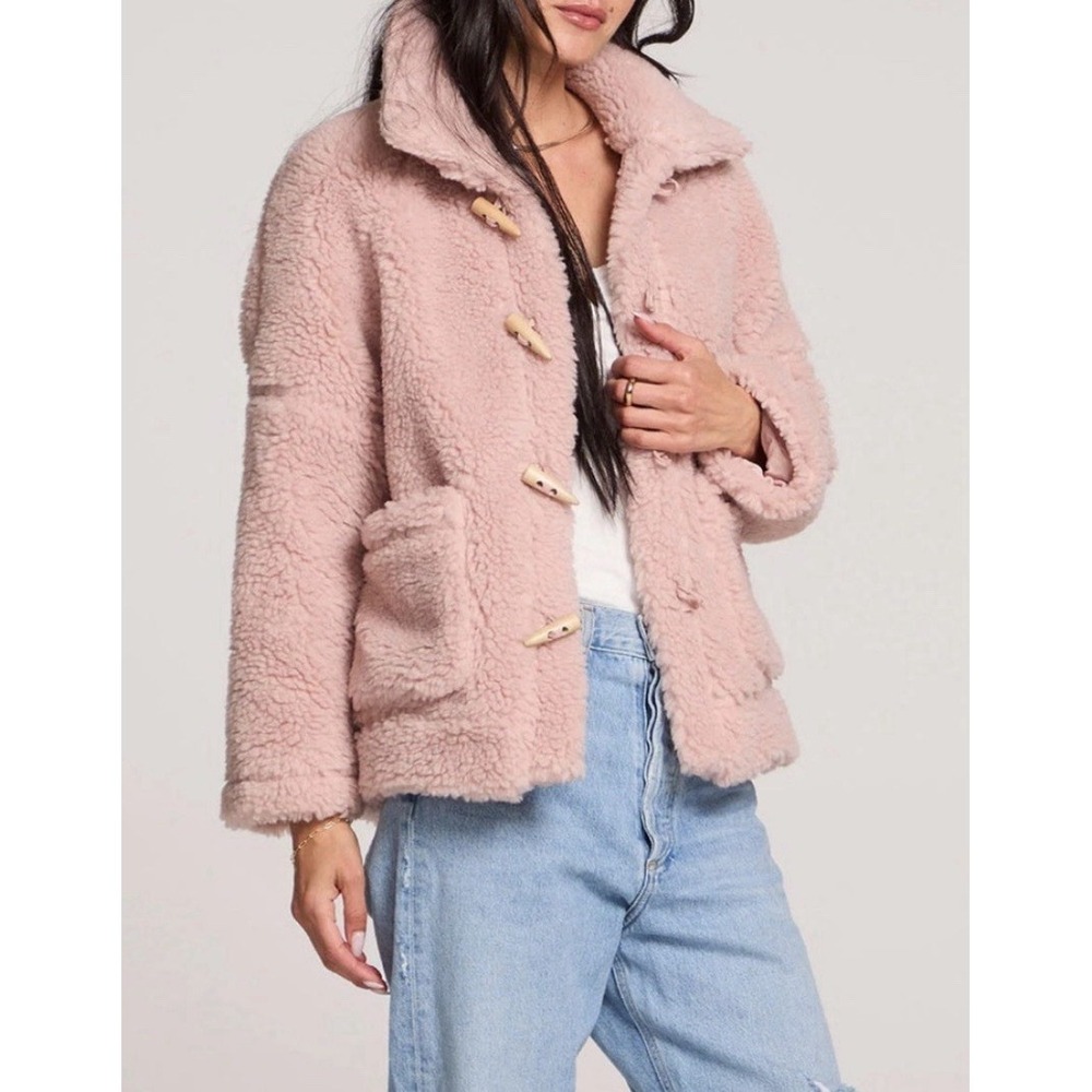 Anthropologie Saltwater Luxe Women Bexey Pink Sherpa Jacket S Holidays Cozy Ski